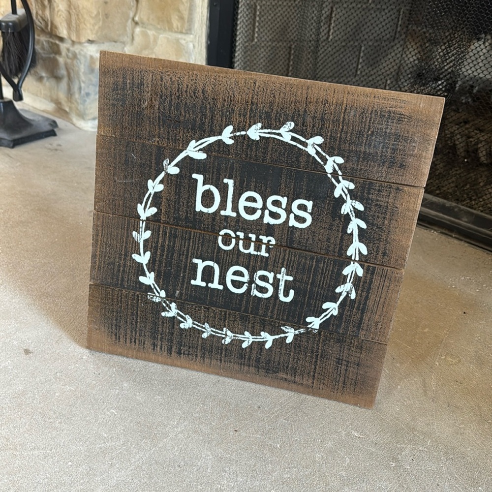 BLESS OUR NEST farmhouse or cottage style sign NWOT